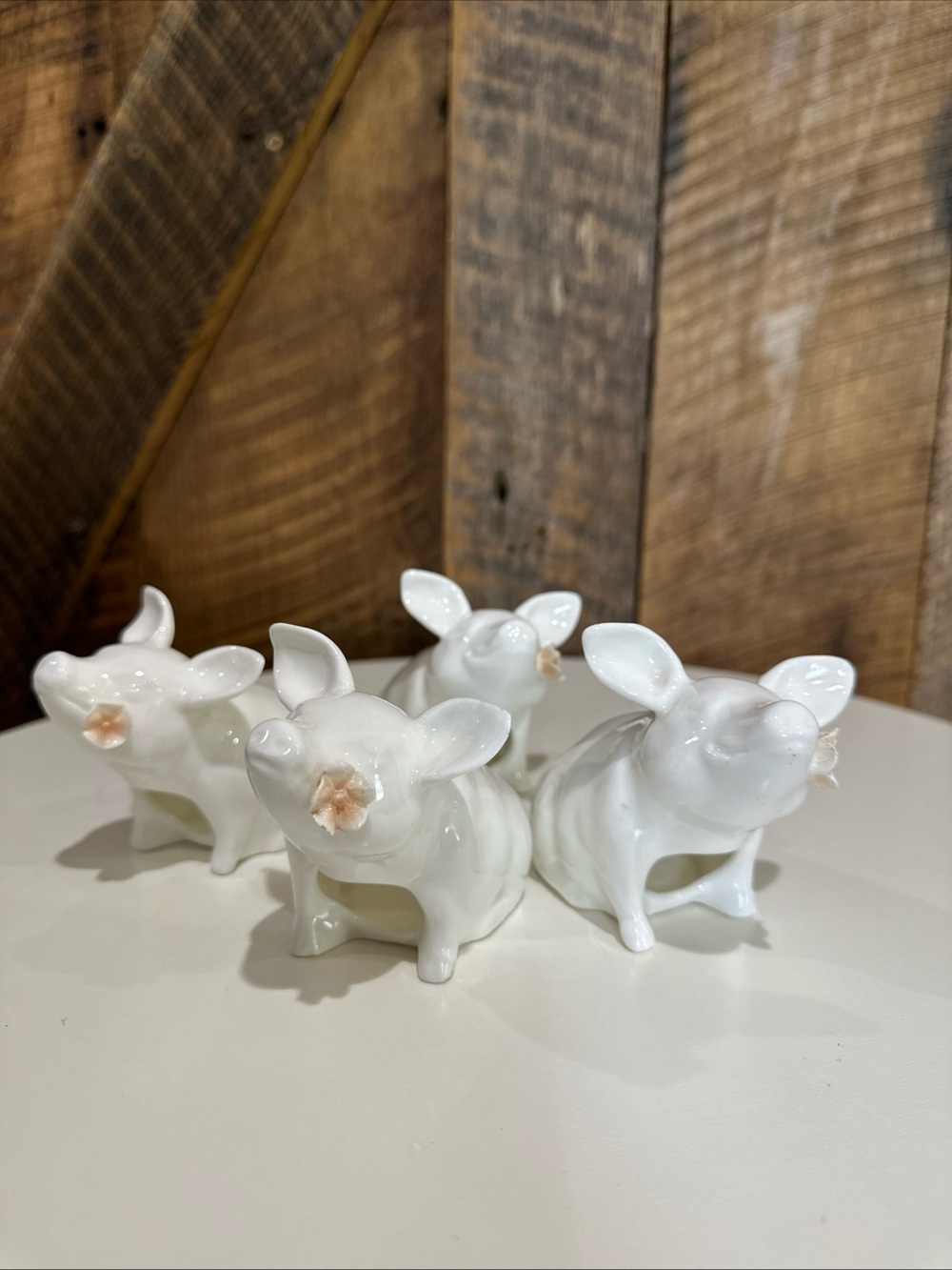 Vintage Pig Napkins Holders Set Of 4 White W/ Pink Flower Bone China